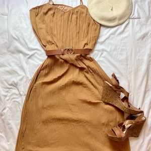 Camel Accordion style slip dress